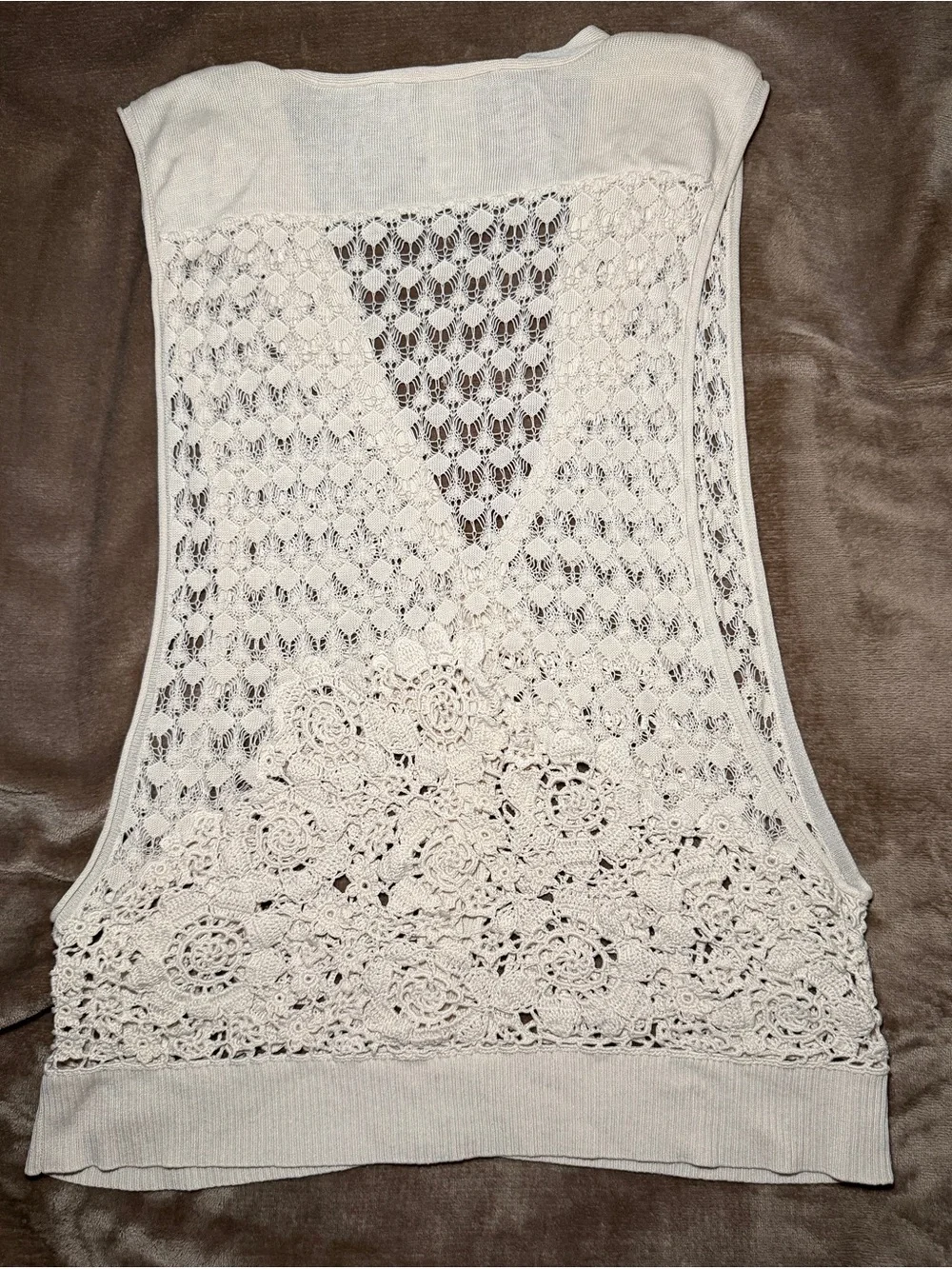 BCBGMaxAzria Boho Cream Crochet Lace Sleeveless Vest Silk Linen Size L